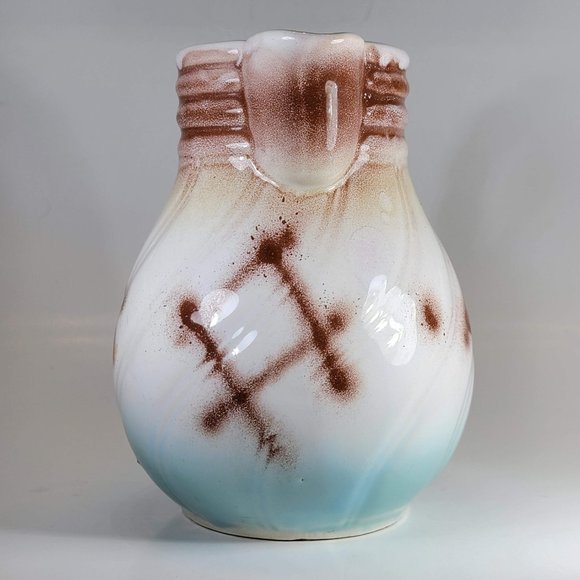 Small Pitcher Vase Japanese Hand Painted Rope Design White Glossy Glaze 6" Tall - Picture 3 of 8